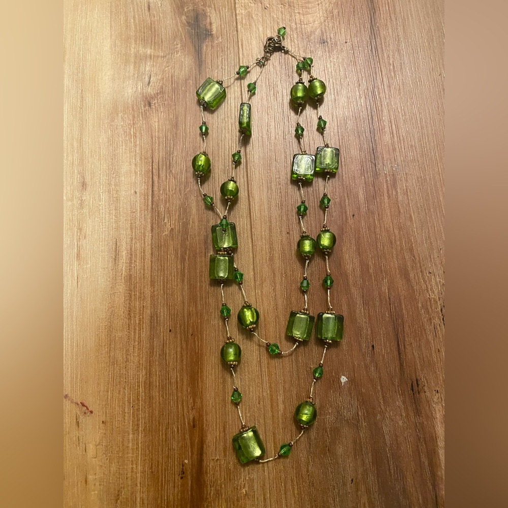 Sparkling Green Unique Double Layer Necklace